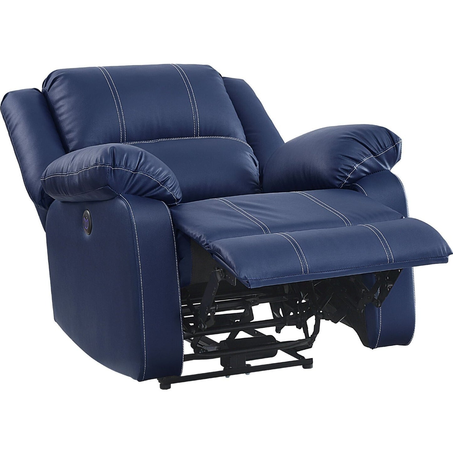 Leatherette Power Recliner Sofa with Pillow Top Armrests, Blue