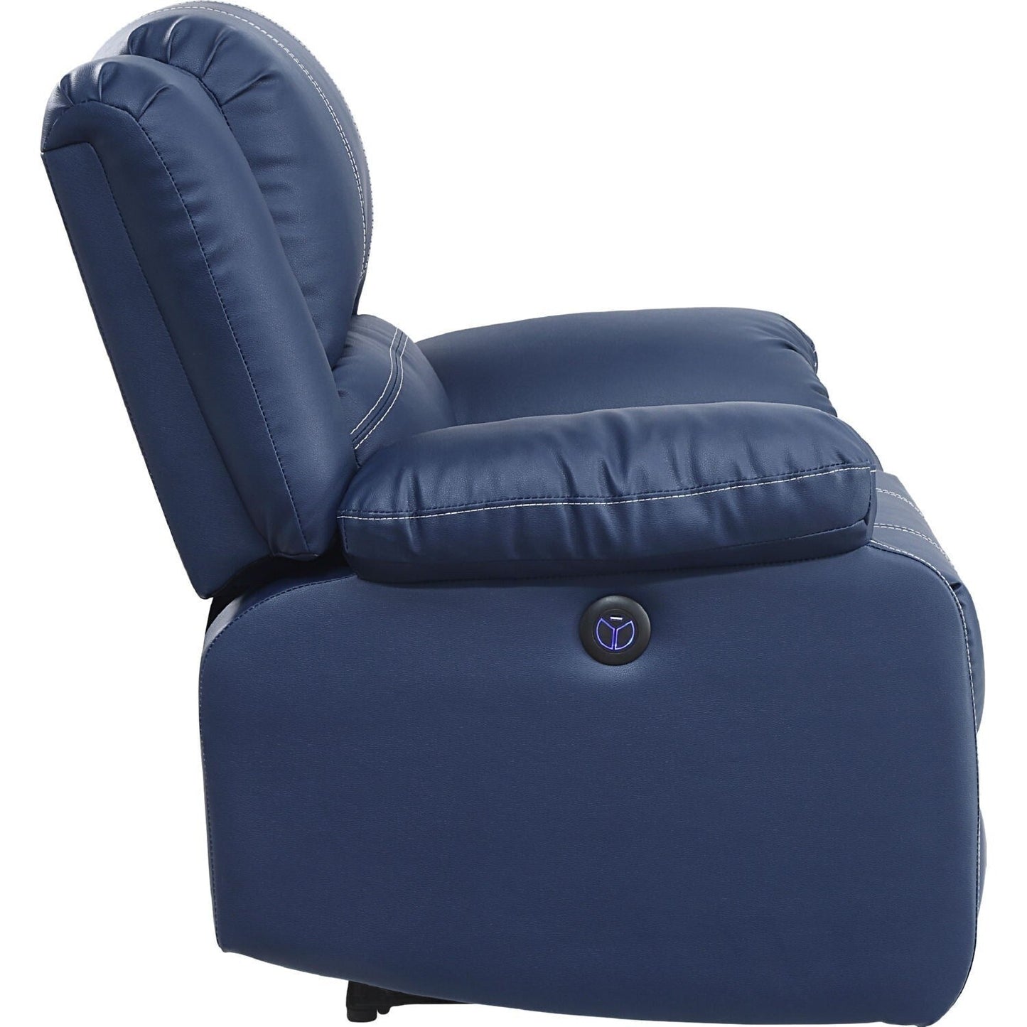 Leatherette Power Recliner Sofa with Pillow Top Armrests, Blue