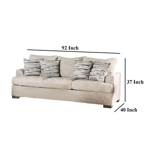 Lewis Sofa with 4 Accent PIllows, 92 Inch , Cream Polyester