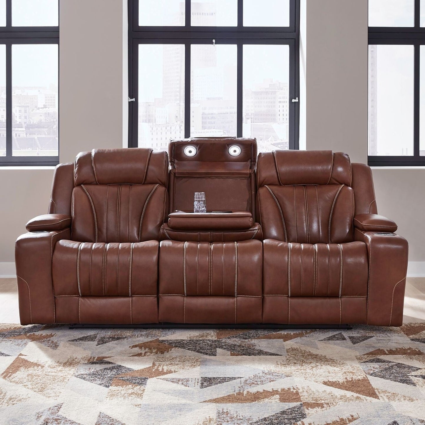 Liberty Furniture Caswell Power Sofa Chestnut Leather - Width 91 x Depthc40 x Height 42