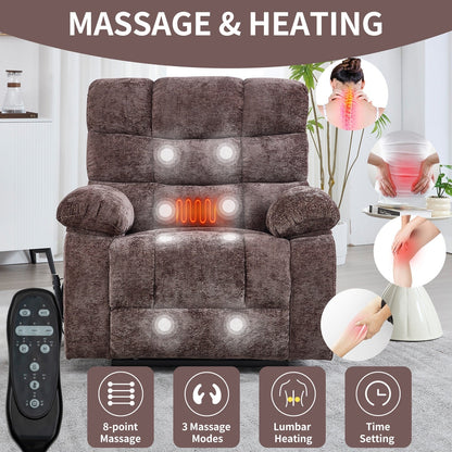 Lift Recliner Chair Heat Massage Dual Motor Infinite Position Large Electric Power Lift Recliners with Power-Remote