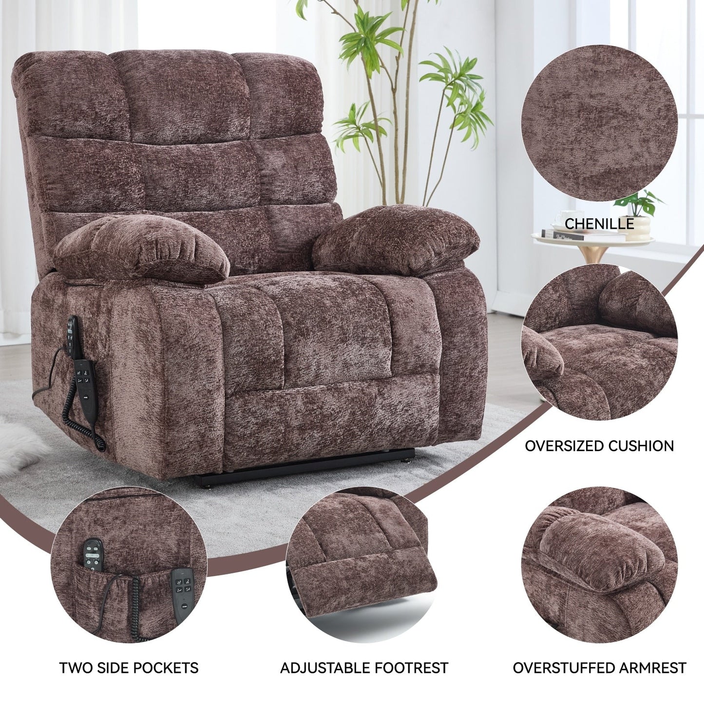 Lift Recliner Chair Heat Massage Dual Motor Infinite Position Large Electric Power Lift Recliners with Power-Remote