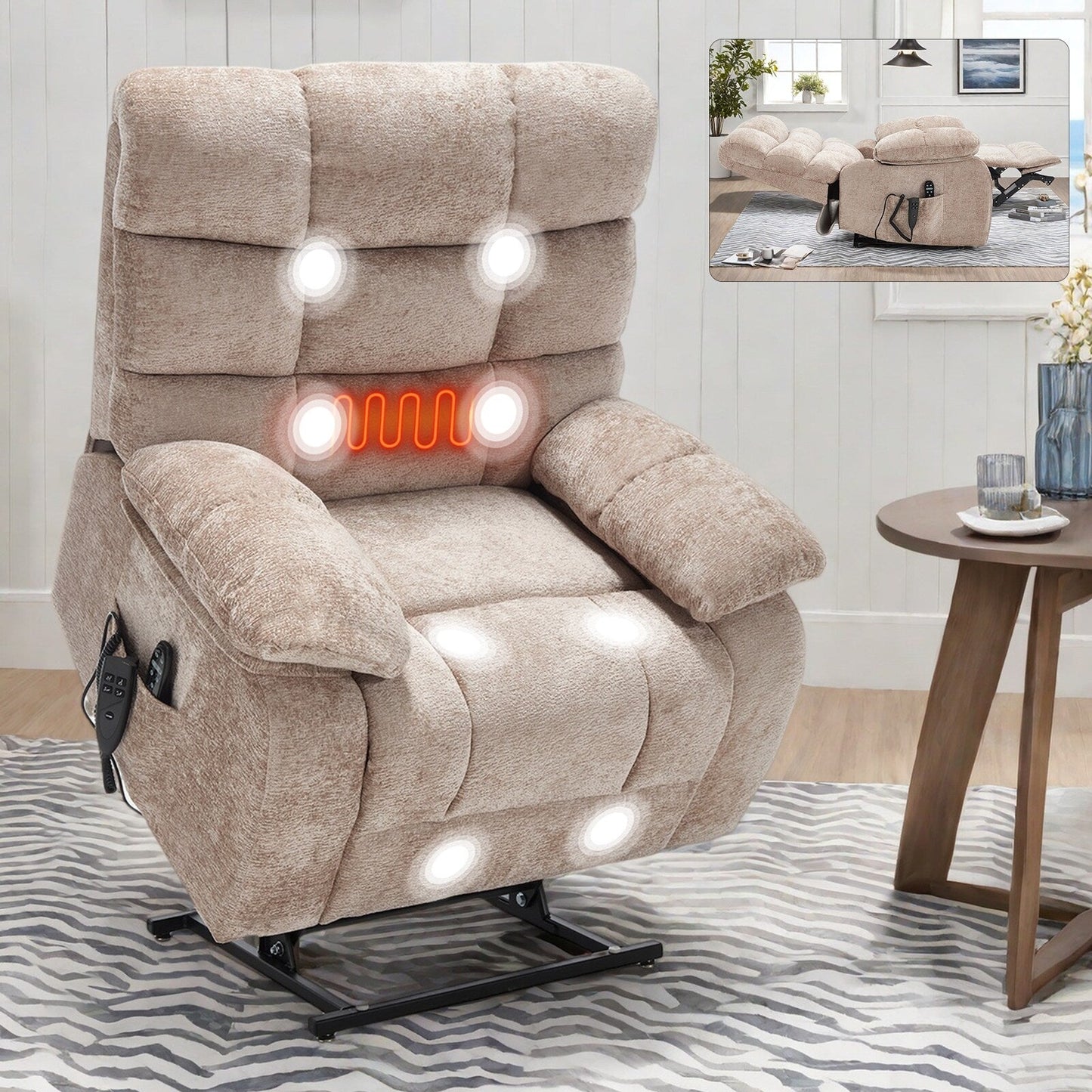 Lift Recliner Chair Heat Massage Dual Motor Infinite Position Large Electric Power Lift Recliners with Power-Remote,Medium-firm