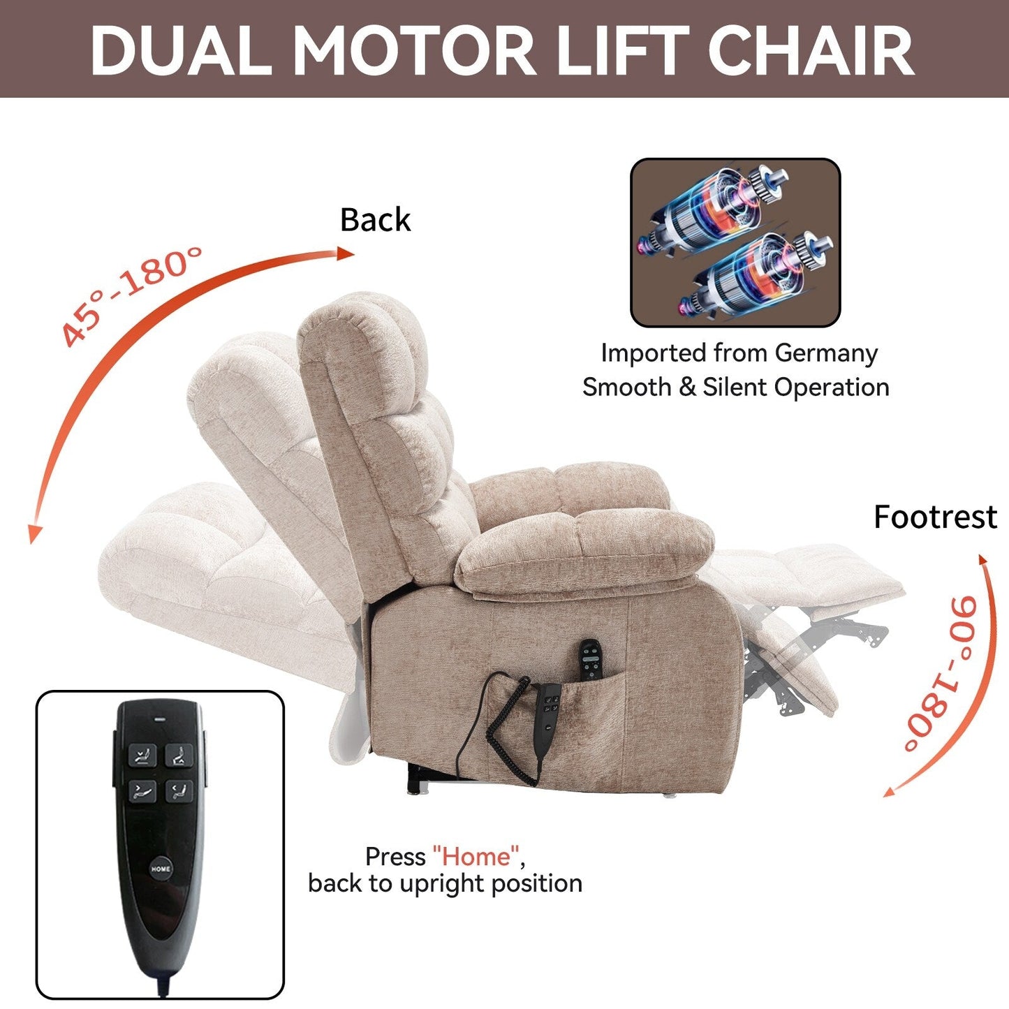 Lift Recliner Chair Heat Massage Dual Motor Infinite Position Large Electric Power Lift Recliners with Power-Remote,Medium-firm