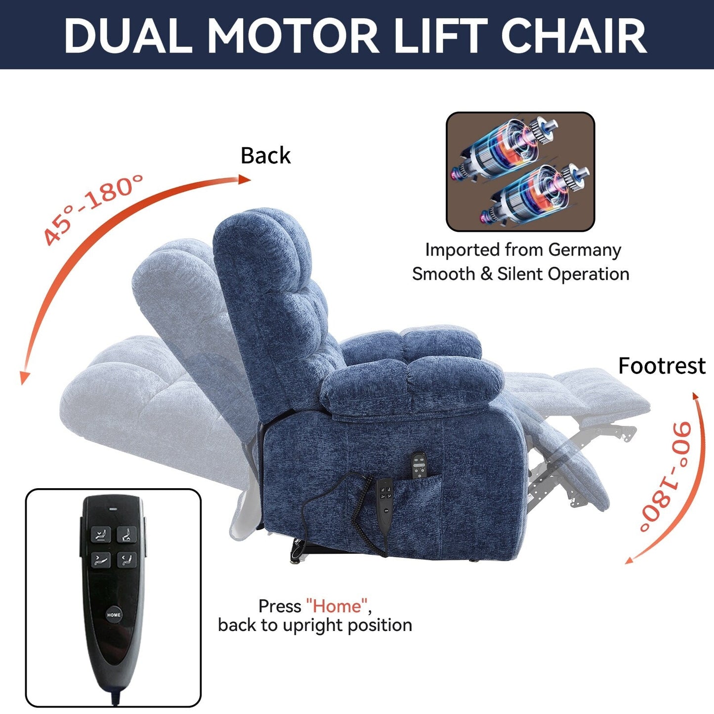 Lift Recliner Chair Heat Massage Dual Motor Infinite Position Large Electric Power Lift Recliners with Power-Remote,Medium-firm