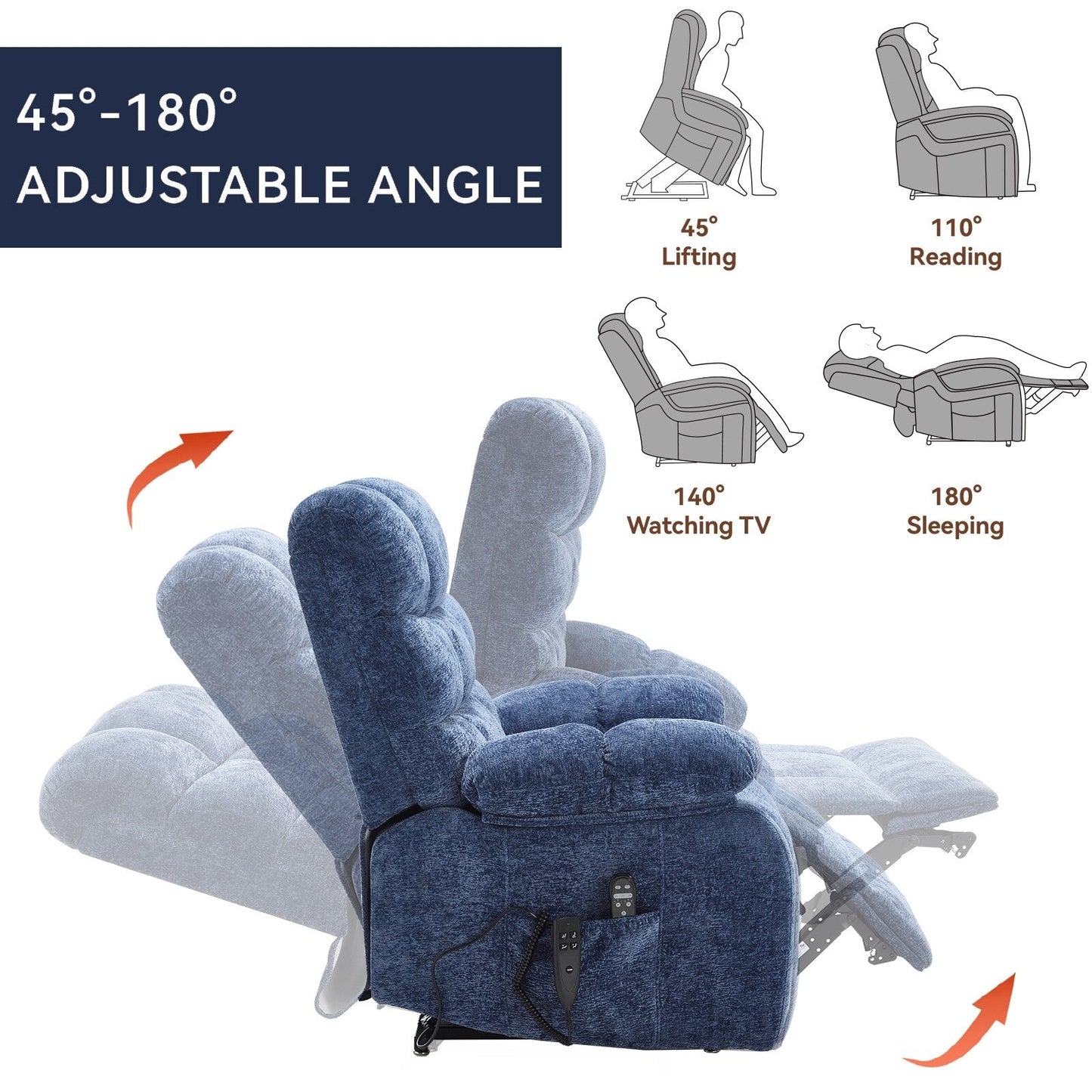 Lift Recliner Chair Heat Massage Dual Motor Infinite Position Large Electric Power Lift Recliners with Power-Remote,Medium-firm