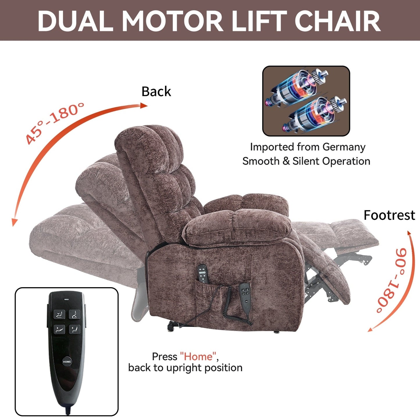 Lift Recliner Chair Heat Massage Dual Motor Infinite Position Large Electric Power Lift Recliners with Power-Remote