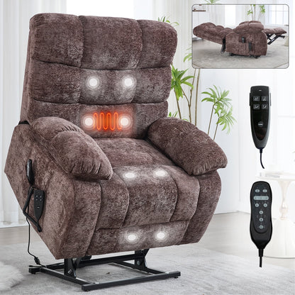 Lift Recliner Chair Heat Massage Dual Motor Infinite Position Large Electric Power Lift Recliners with Power-Remote