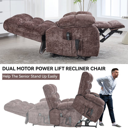 Lift Recliner Chair Heat Massage Dual Motor Infinite Position Large Electric Power Lift Recliners with Power-Remote