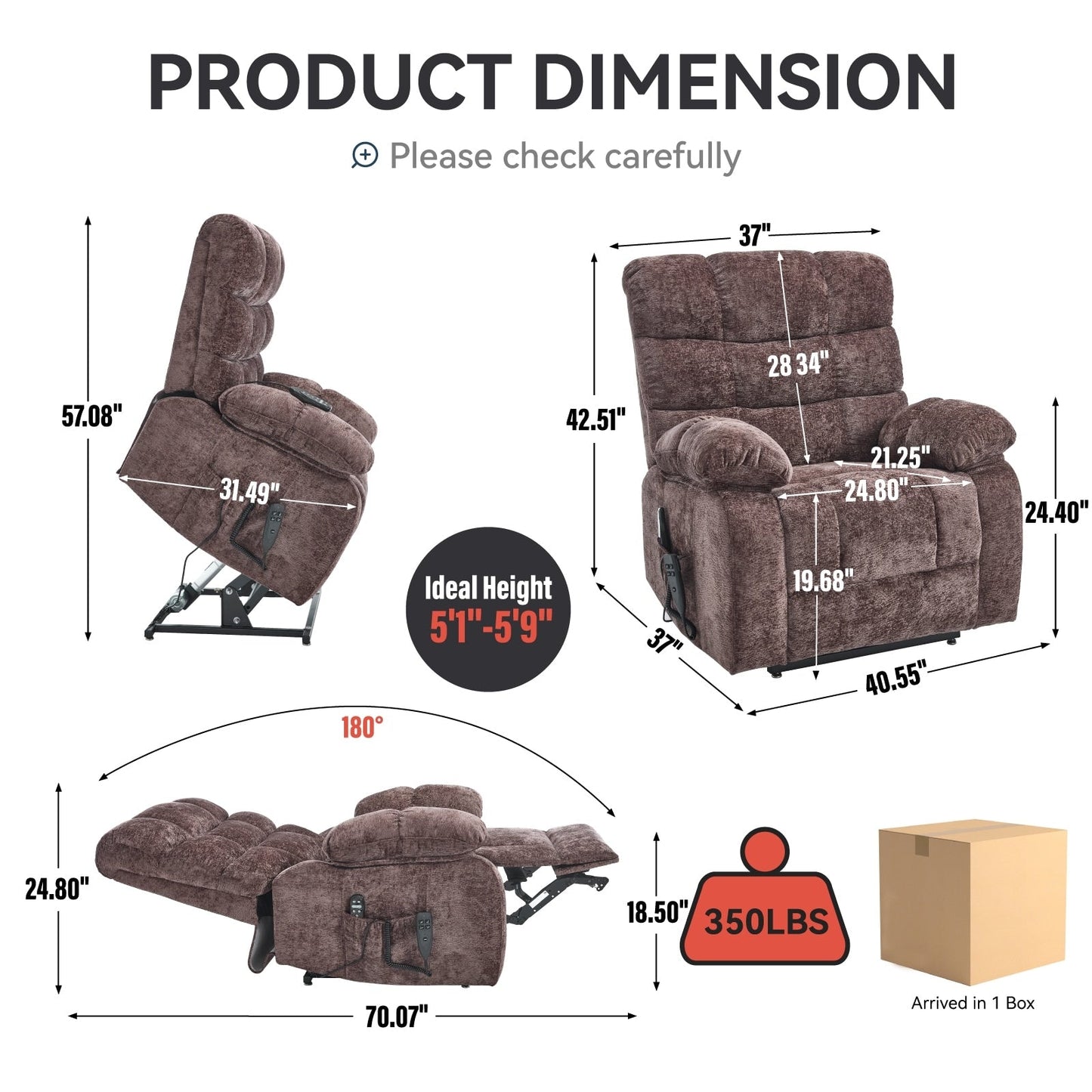 Lift Recliner Chair Heat Massage Dual Motor Infinite Position Large Electric Power Lift Recliners with Power-Remote