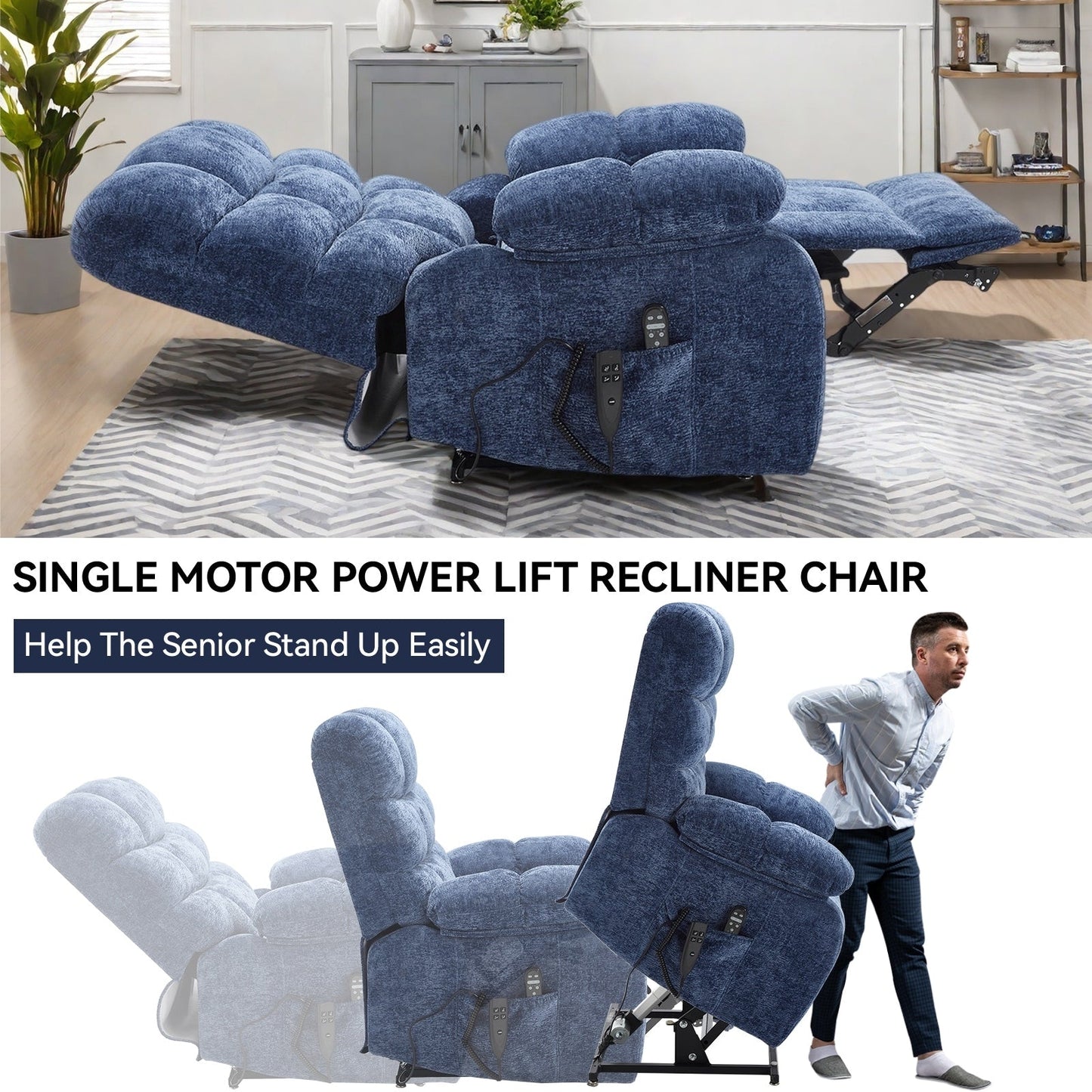 Lift Recliner Chair Heat Massage Dual Motor Infinite Position Large Recliners with Power-Remote,Medium-firm and Heavy duty