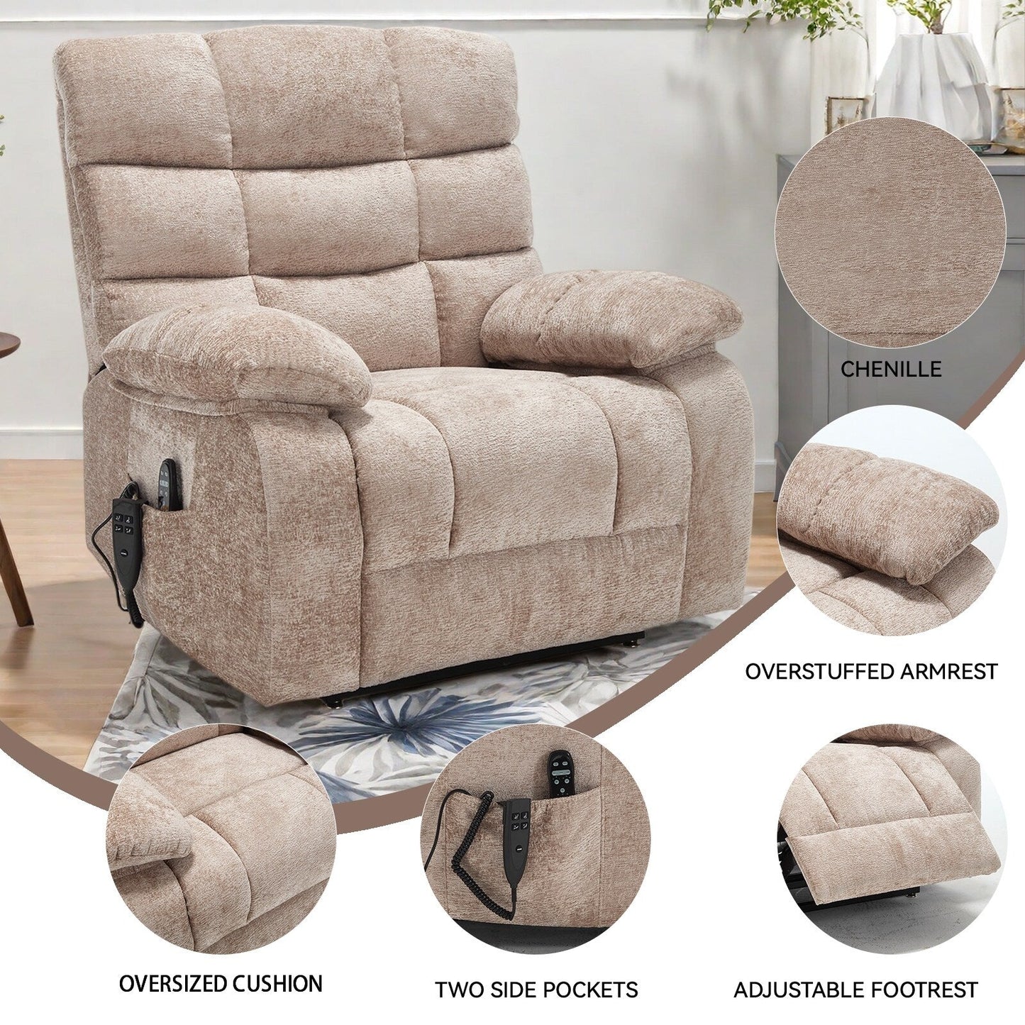Lift Recliner Chair Heat Massage Dual Motor Infinite Position Up to 350 LBS Large Electric Power Lift Recliners