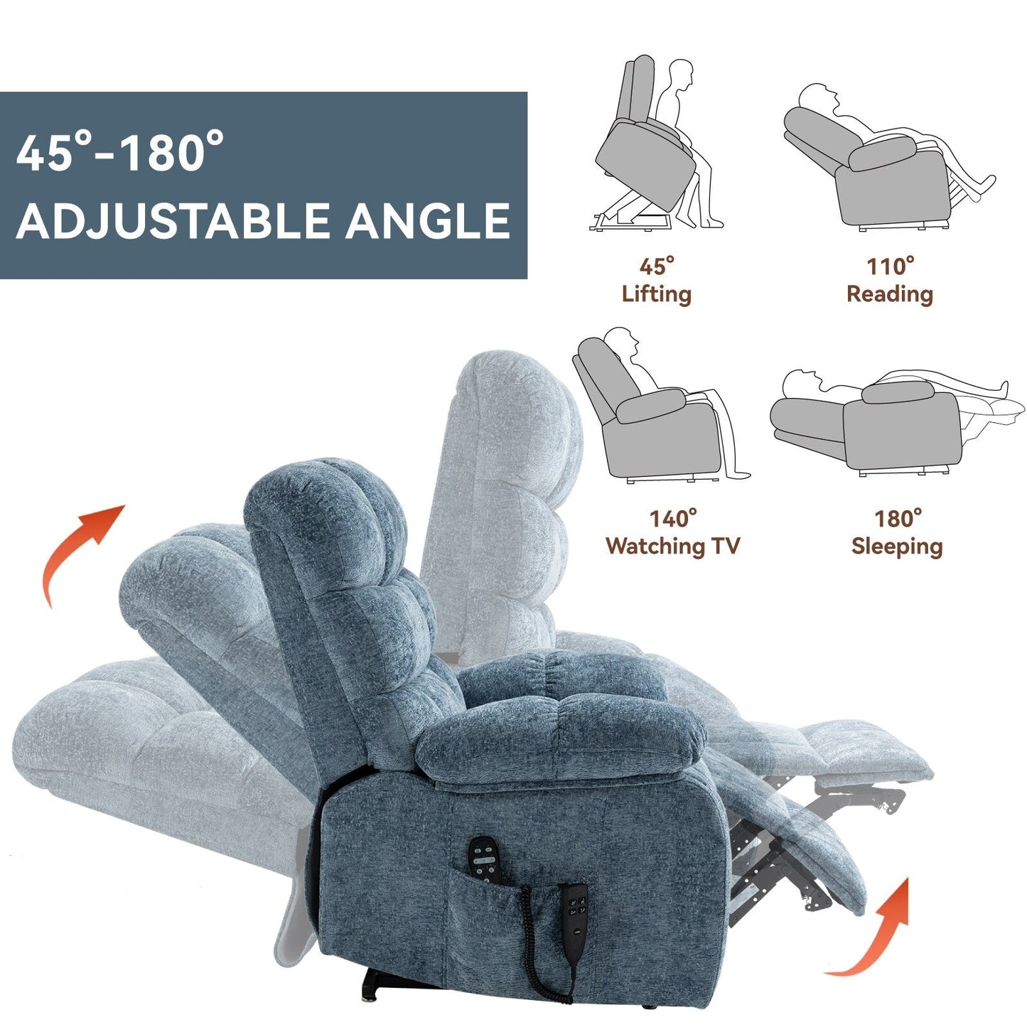 Lift Recliner Chair Heat Massage Dual Motor Infinite Position