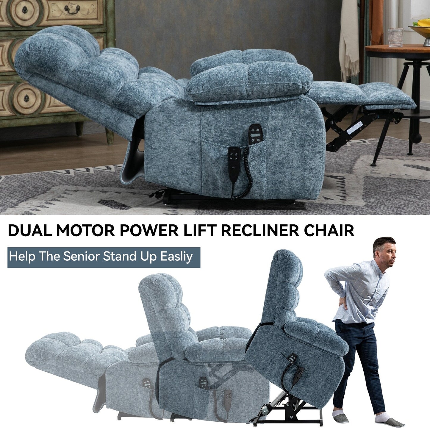 Lift Recliner Chair Heat Massage Dual Motor Infinite Position