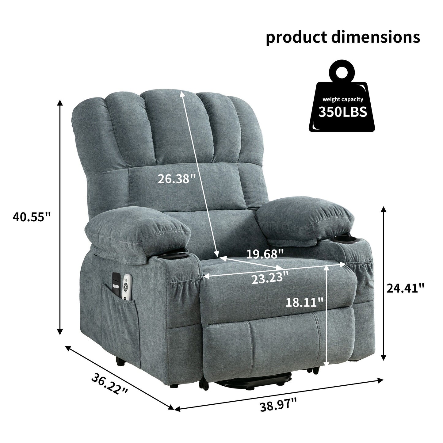 Lift Recliner Chair with Massage & Heat, USB & Remote