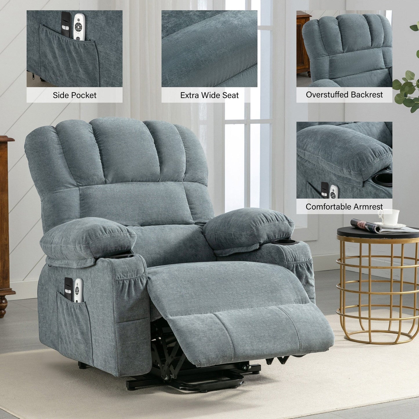 Lift Recliner Chair with Massage & Heat, USB & Remote