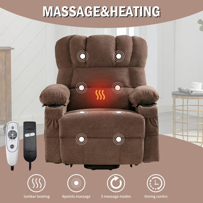 Lift Recliner Chair with Massage and Heat - Remote Control, USB Port, 8-Point Vibration