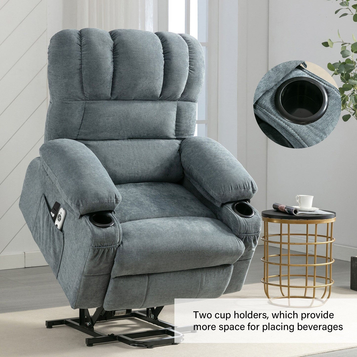 Lift Recliner Chair with Massage and Heat - Remote Control, USB Port, 8-Point Vibration