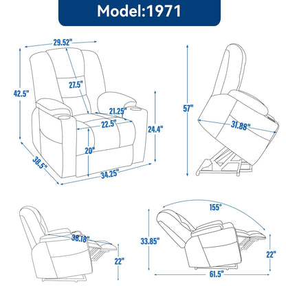 Lift Recliner Chair with Massage and Heat for Elderly, Overstuffed Wide Recliners, Heavy Duty Motion Mechanism with USB