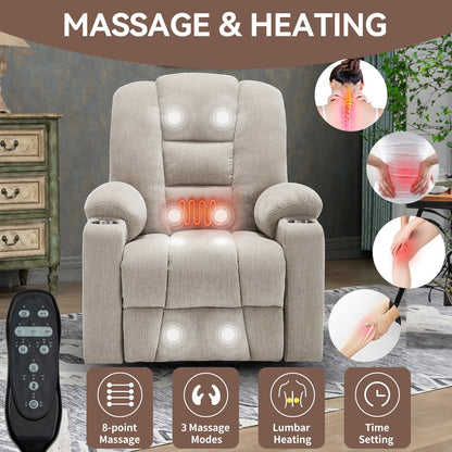 Lift Recliner Chair with Massage and Heat for Elderly, Overstuffed Wide Recliners, Heavy Duty Motion Mechanism with USB