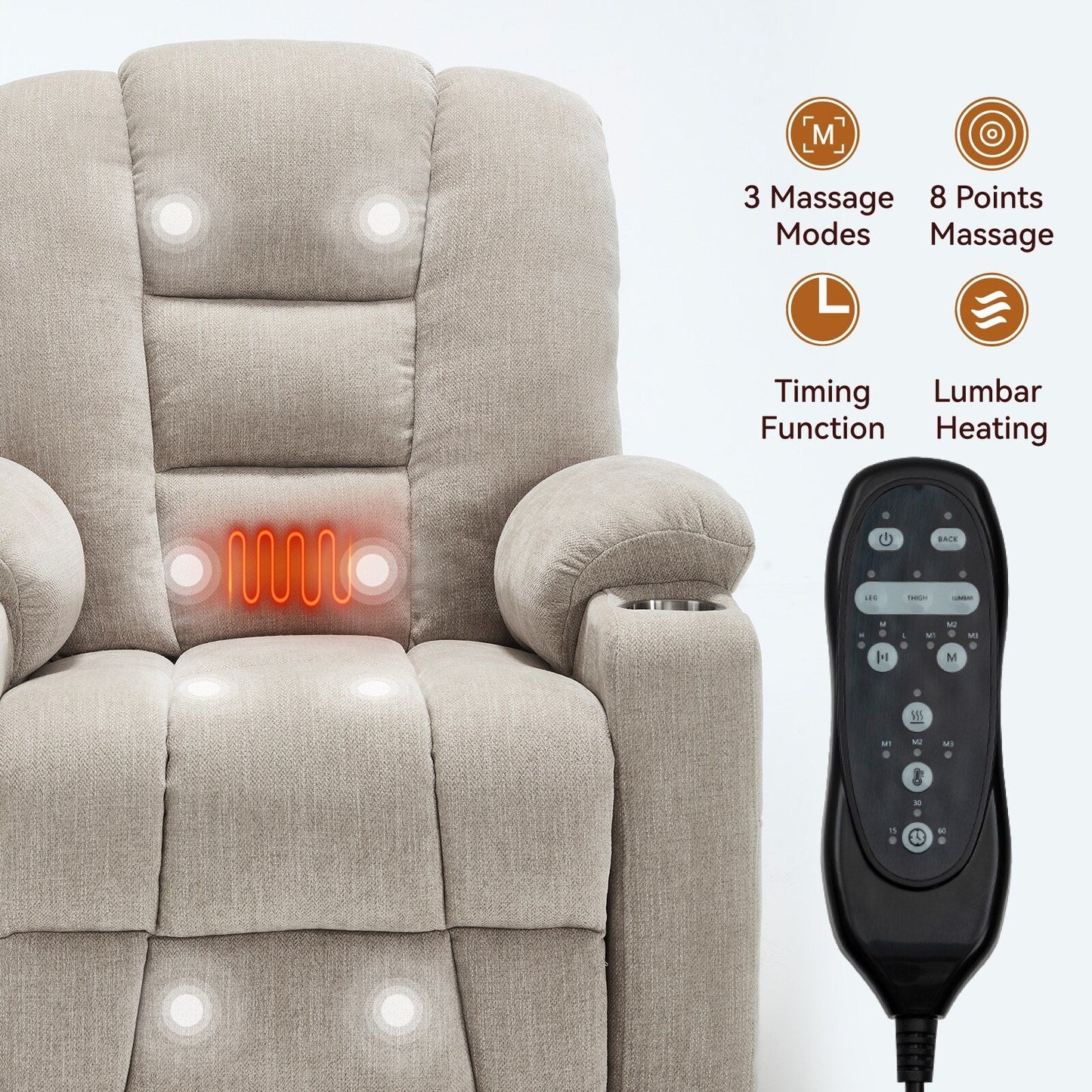 Lift Recliner Chair with Massage and Heat for Elderly, Overstuffed Wide Recliners, Heavy Duty Motion Mechanism with USB
