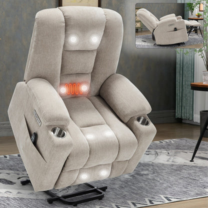 Lift Recliner Chair with Massage and Heat for Elderly, Overstuffed Wide Recliners, Heavy Duty Motion Mechanism with USB