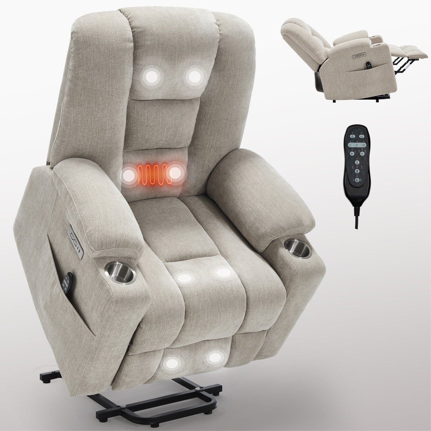 Lift Recliner Chair with Massage and Heat for Elderly, Overstuffed Wide Recliners, Heavy Duty Motion Mechanism with USB