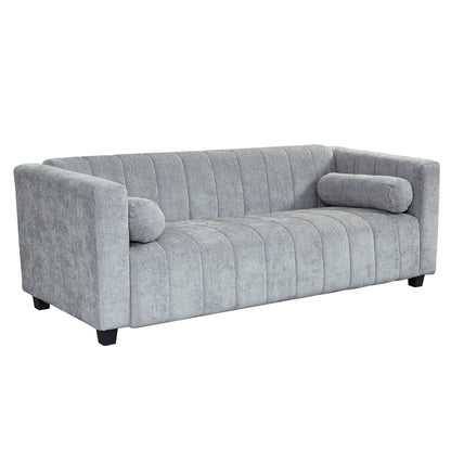 Light Gray 78.7 Chenille Upholstered 3-seater Sofa with Plastic Legs and 2 Pillows for Living Room