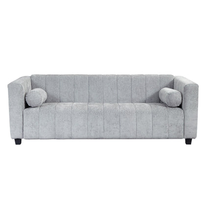 Light Gray 78.7 Chenille Upholstered 3-seater Sofa with Plastic Legs and 2 Pillows for Living Room