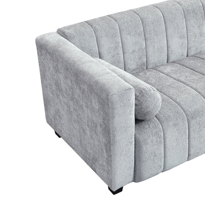 Light Gray 78.7 Chenille Upholstered 3-seater Sofa with Plastic Legs and 2 Pillows for Living Room