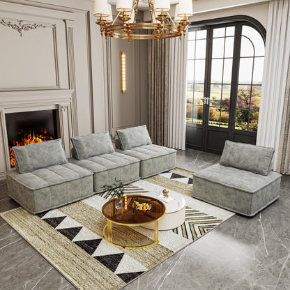 Light Gray Chenille 4-piece Modular Sofa Set