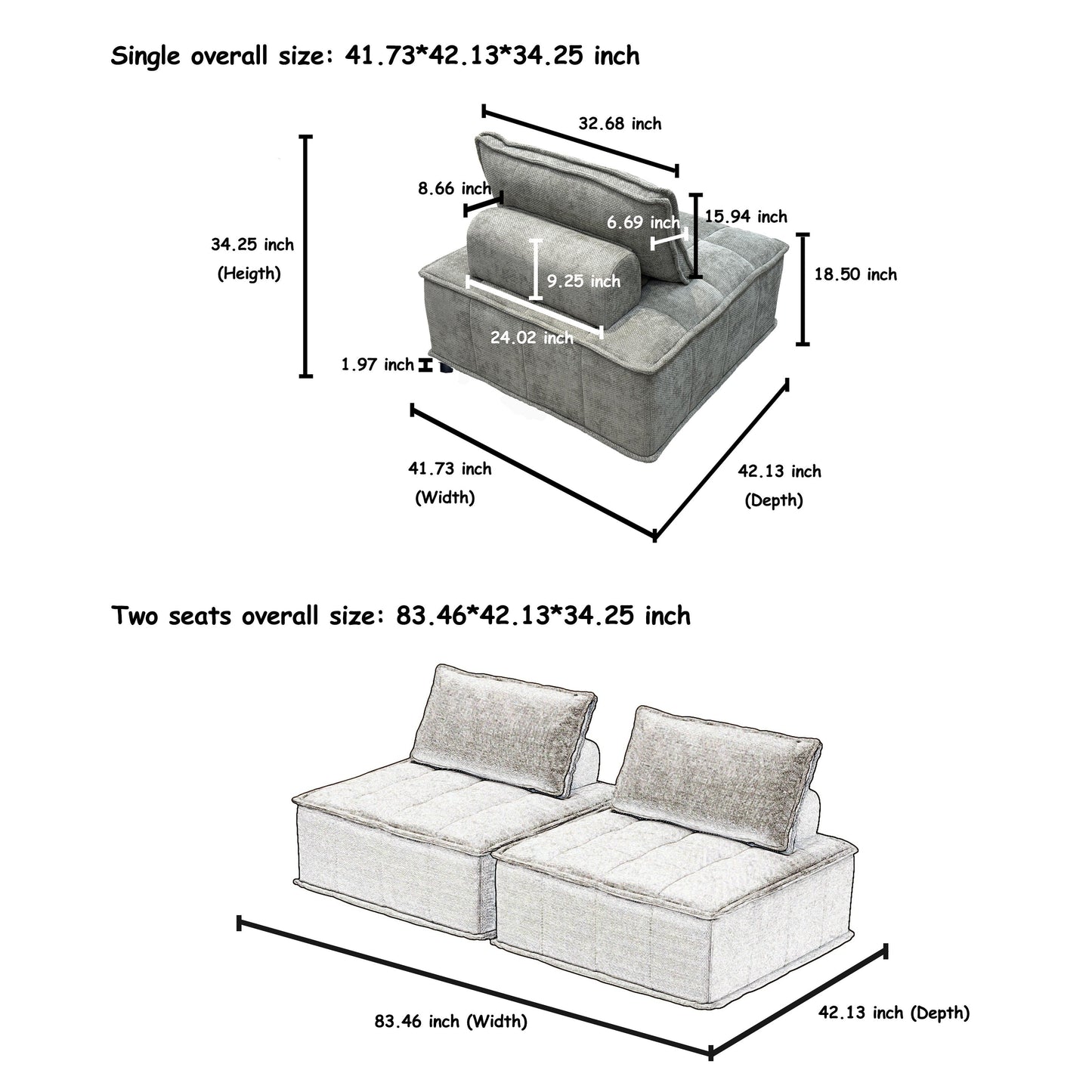 Light Gray Chenille 4-piece Modular Sofa Set
