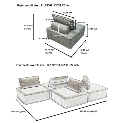 Light Gray Chenille 4-piece Modular Sofa Set