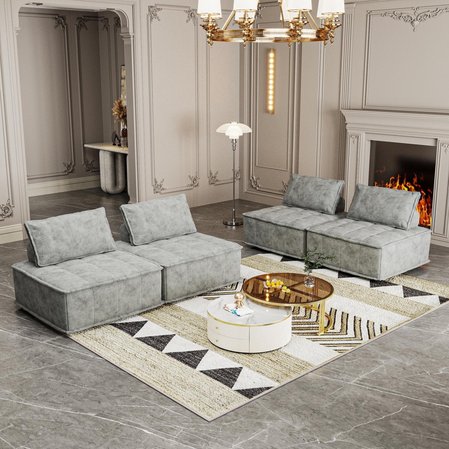 Light Gray Chenille 4-piece Modular Sofa Set