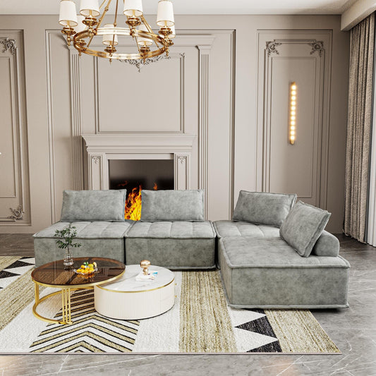 Light Gray Chenille 4-piece Modular Sofa Set