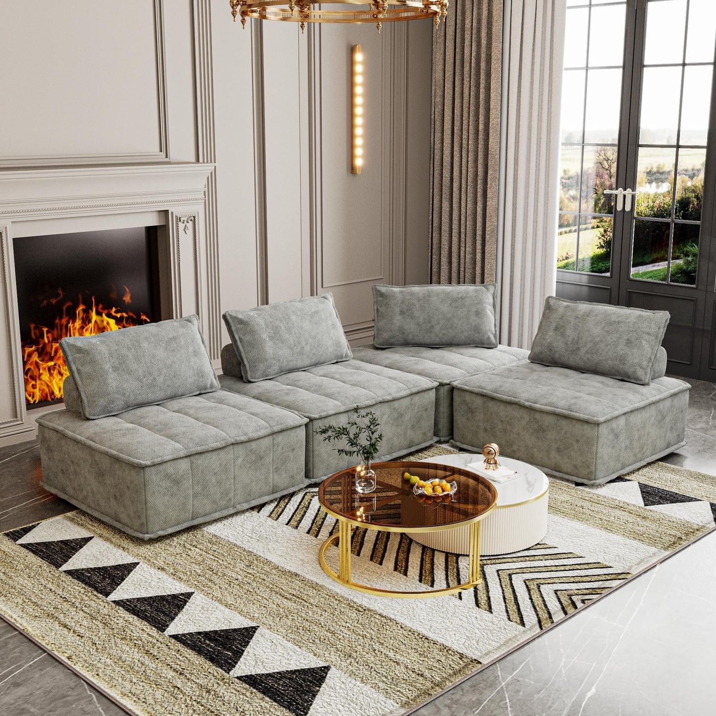Light Gray Chenille 4-piece Modular Sofa Set