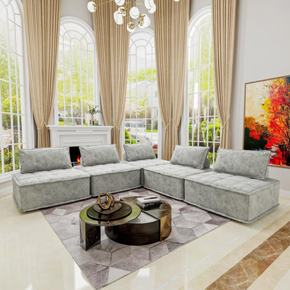 Light Gray Chenille 5-piece Modular Sofa Set