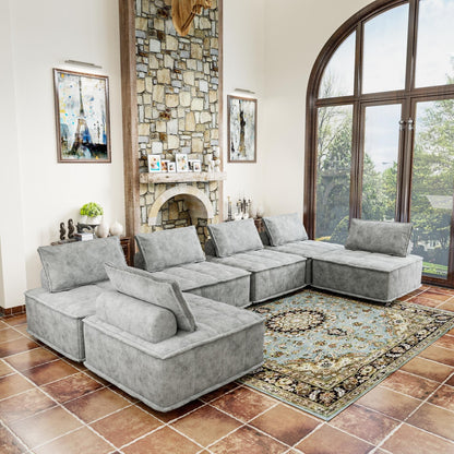 Light Gray Chenille 6-piece Modular Sofa Set