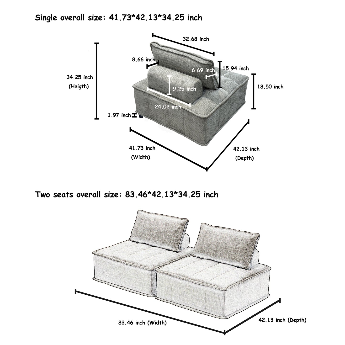 Light Gray Chenille 6-piece Modular Sofa Set