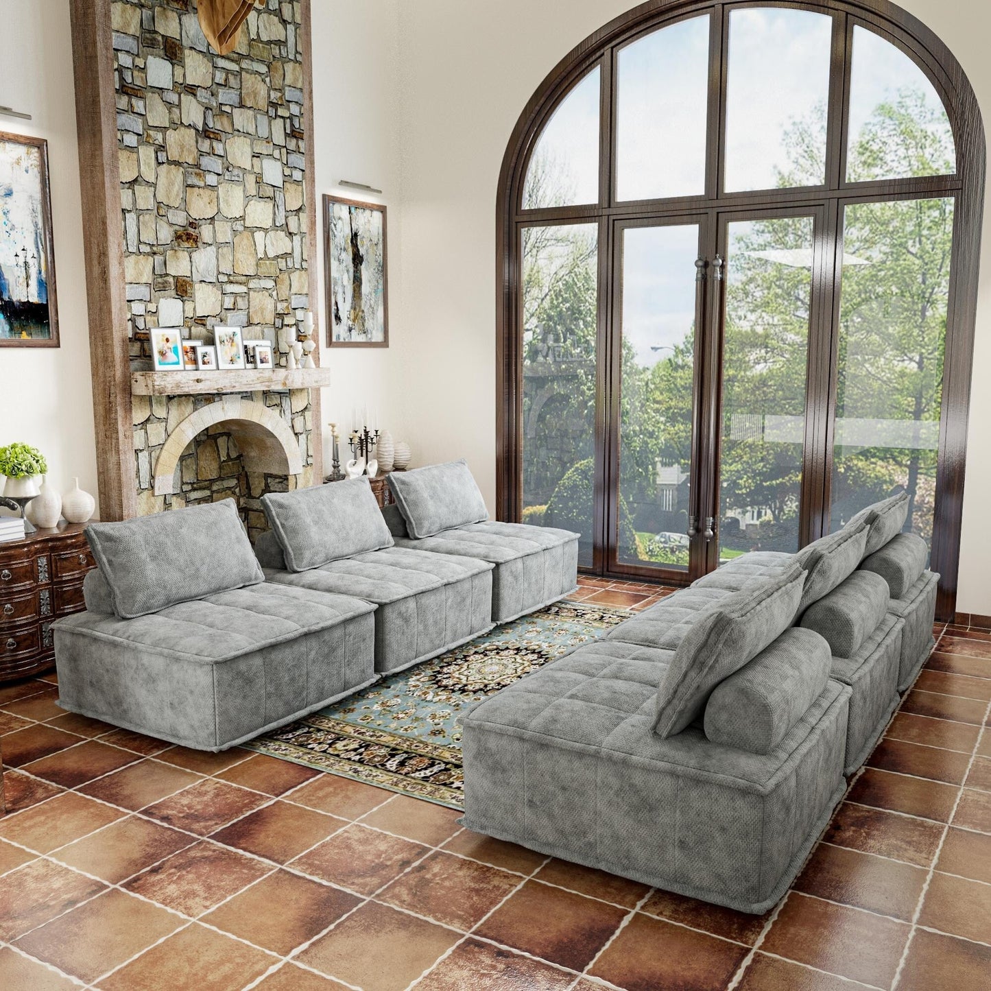 Light Gray Chenille 6-piece Modular Sofa Set