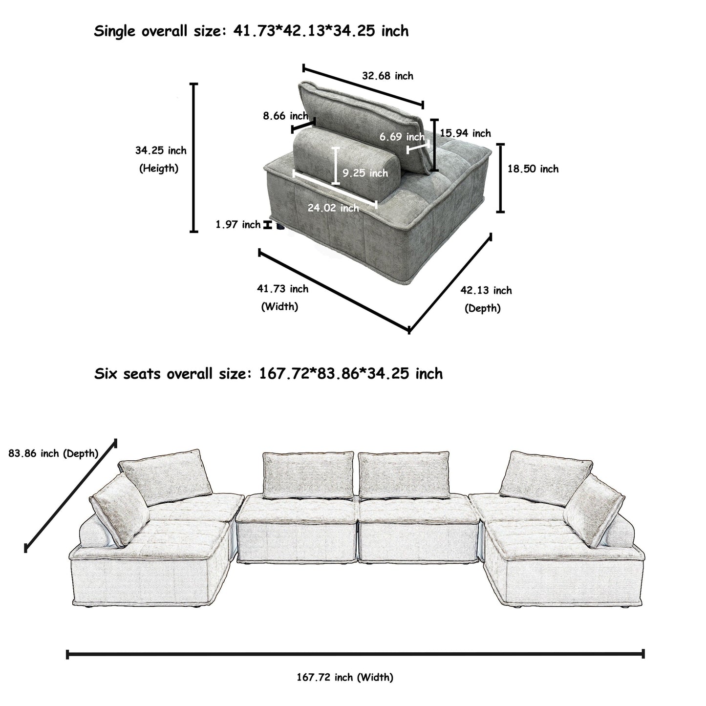 Light Gray Chenille 6-piece Modular Sofa Set