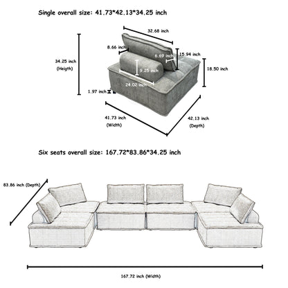 Light Gray Chenille 6-piece Modular Sofa Set
