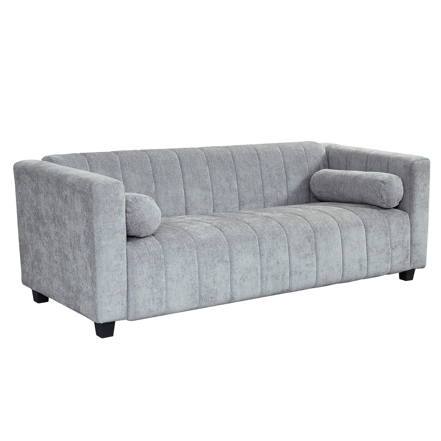Light Gray Chenille Upholstered 3-seater Sofa with Plastic Legs