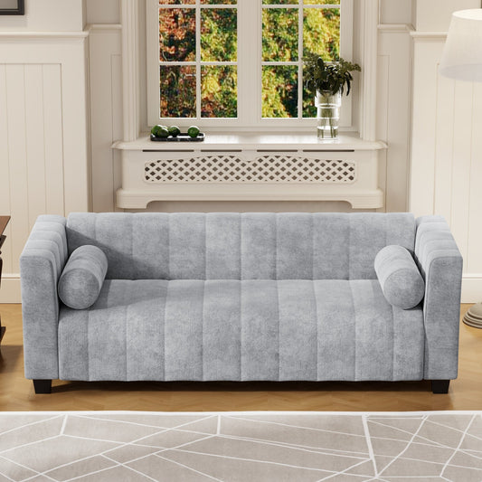 Light Gray Chenille Upholstered 3-seater Sofa with Plastic Legs