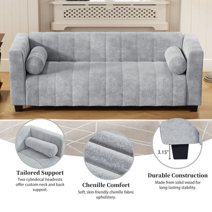 Light Gray Chenille Upholstered 3-seater Sofa with Plastic Legs