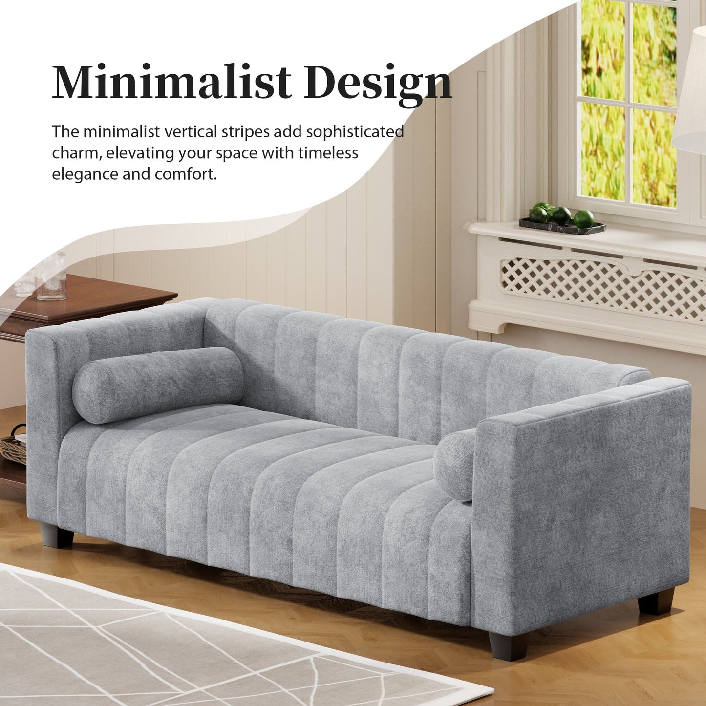 Light Gray Chenille Upholstered 3-seater Sofa with Plastic Legs