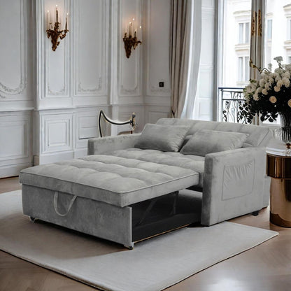 Light Gray Convertible Pullout Loveseat Sofa Bed with Phone Holder