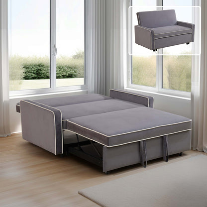 Light Gray Fluffy Fabric 1-Piece Living Room Sofabed
