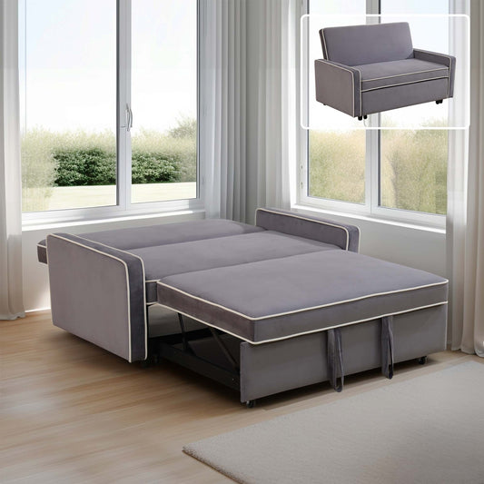 Light Gray Fluffy Fabric 1-Piece Living Room Sofabed