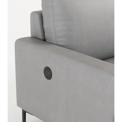 Light Gray Genuine Leather 3-seater Sofa with USB Charger